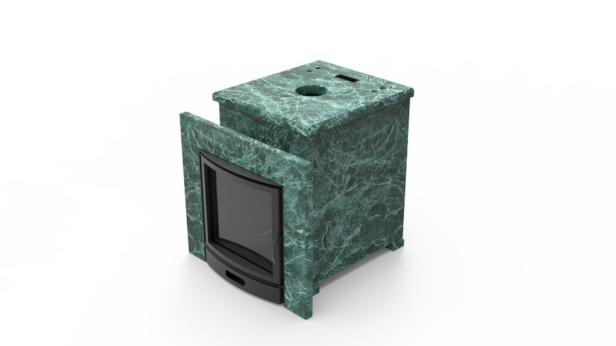 Печь в облицовке из натурального камня Genesis GN 500 облицовка закрытая плоская пироксенит-элит фото в Красноярске