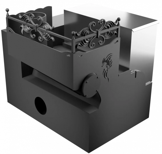 Печь Горыныч 3, каменка с правой стороны, малая дверь со стеклом, система воздушного отопления с порталом фото в Красноярске