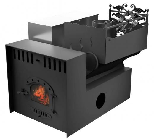 Печь Горыныч 3, каменка с правой стороны, малая дверь со стеклом, система воздушного отопления с порталом фото в Красноярске