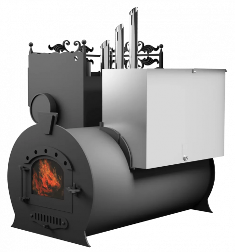 Печь Горыныч 3, каменка закрытая с парогенератором с левой стороны, малая дверь со стеклом фото в Красноярске