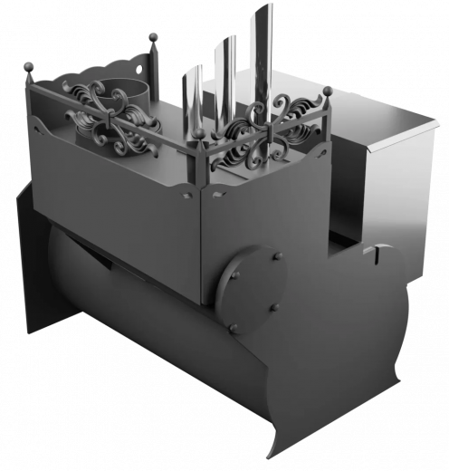 Печь Горыныч 3, каменка закрытая с парогенератором с правой стороны, большая дверь со стеклом фото в Красноярске