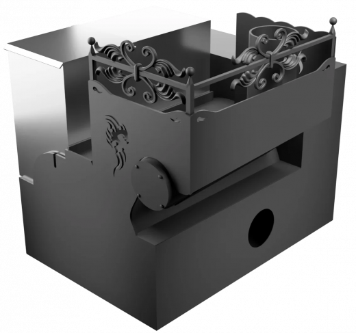 Печь Горыныч 3, каменка с левой стороны, малая дверь со стеклом, система воздушного отопления с порталом фото в Красноярске