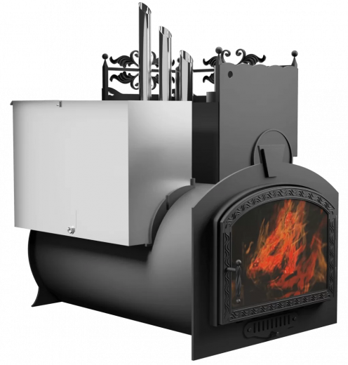 Печь Горыныч 3, каменка закрытая с парогенератором с правой стороны, большая дверь со стеклом фото в Красноярске