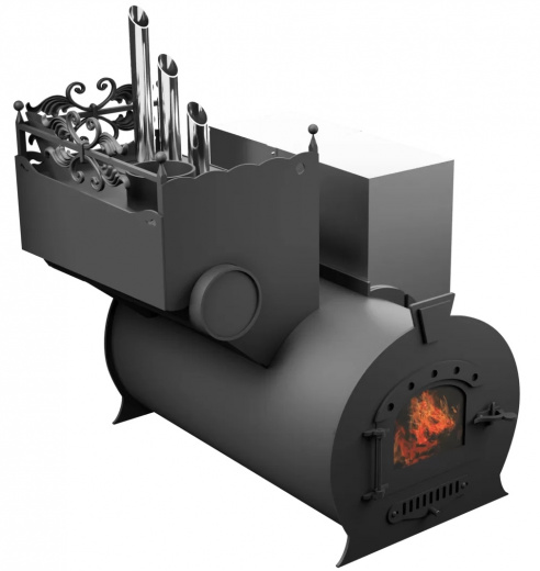 Печь Горыныч 3, каменка закрытая с парогенератором с левой стороны, малая дверь со стеклом фото в Красноярске