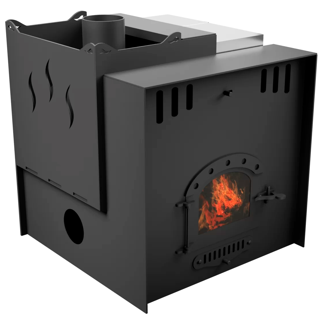 Печь Горыныч Мини, каменка с левой стороны, малое стекло, система воздушного отопления с порталом фото в Красноярске Печь Горыныч Мини, каменка с левой стороны, малое стекло, система воздушного отопления с порталом фото в Красноярске