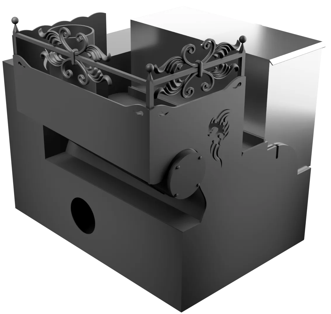 Печь Горыныч 3, каменка с правой стороны, малая дверь со стеклом, система воздушного отопления с порталом фото в Красноярске Печь Горыныч 3, каменка с правой стороны, малая дверь со стеклом, система воздушного отопления с порталом фото в Красноярске