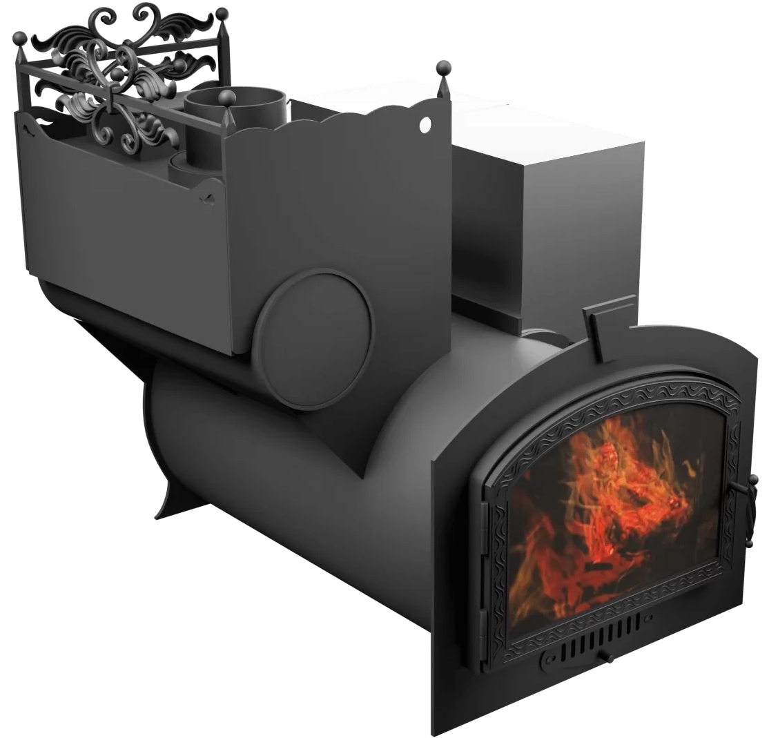 Печь Горыныч 3, каменка закрытая с левой стороны, большая дверь со стеклом фото в Красноярске Печь Горыныч 3, каменка закрытая с левой стороны, большая дверь со стеклом фото в Красноярске