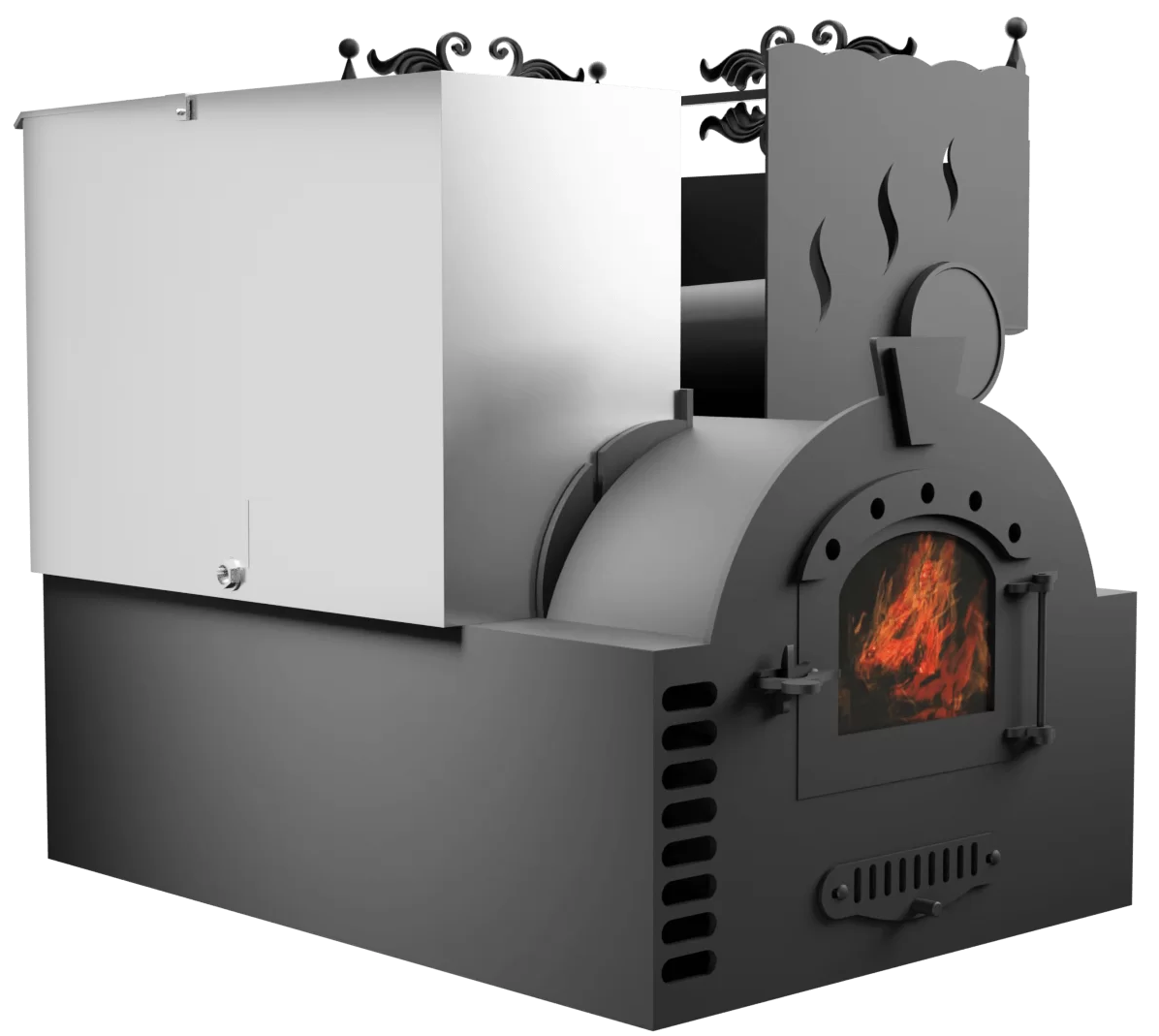 Печь Горыныч 3, каменка с правой стороны, малая дверь со стеклом, система воздушного отопления фото в Красноярске Печь Горыныч 3, каменка с правой стороны, малая дверь со стеклом, система воздушного отопления фото в Красноярске