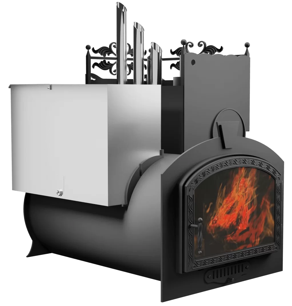 Печь Горыныч 3, каменка закрытая с парогенератором с правой стороны, большая дверь со стеклом фото в Красноярске Печь Горыныч 3, каменка закрытая с парогенератором с правой стороны, большая дверь со стеклом фото в Красноярске