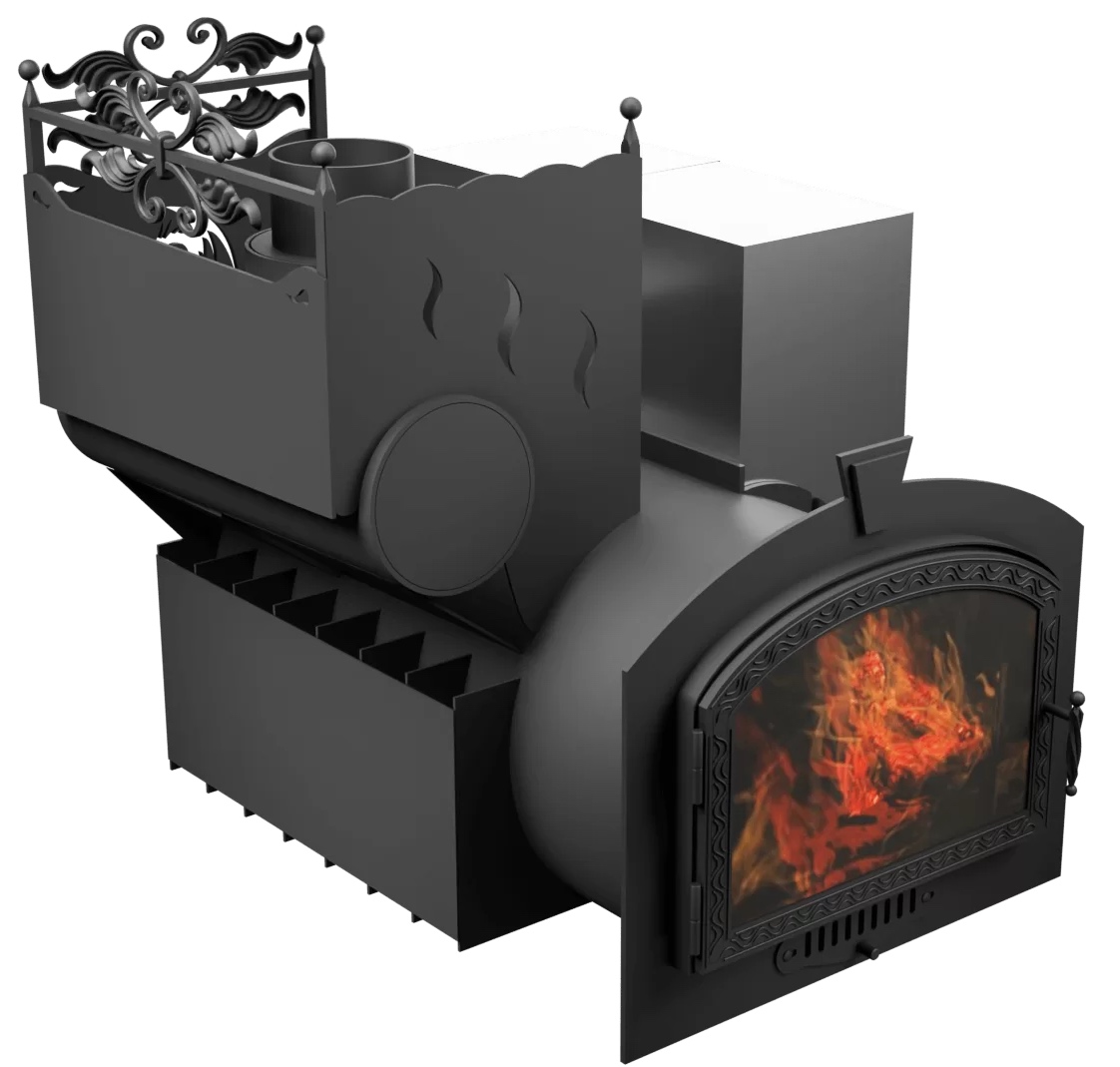 Печь Горыныч 3 с конвекцией, каменка с левой стороны, большая дверь со стеклом фото в Красноярске Печь Горыныч 3 с конвекцией, каменка с левой стороны, большая дверь со стеклом фото в Красноярске